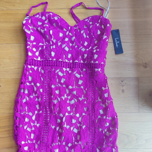 Lulus Giovanni Magenta Lace Sleeveless Sheath - Picture 2 of 5